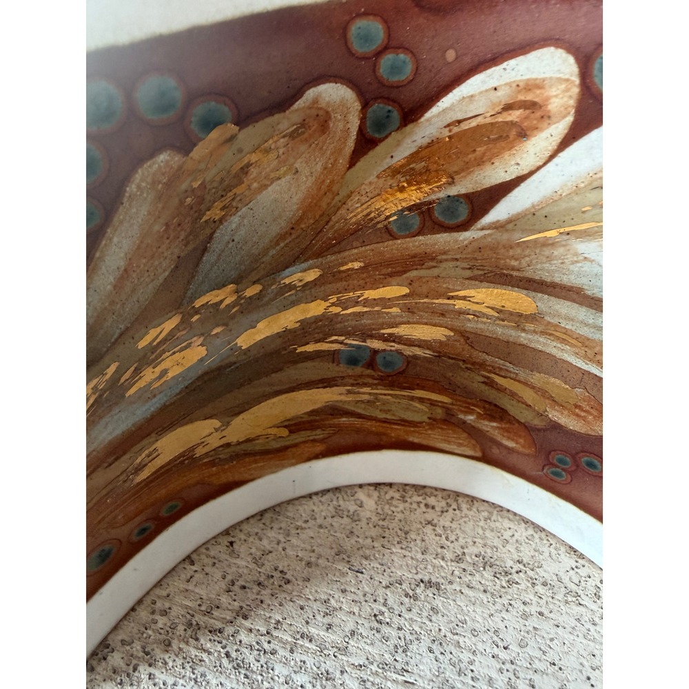 Vintage Studio Pottery Curved Vase Gold Gilt Abstract Earth Tones Signed Art - Picture 4 of 6
